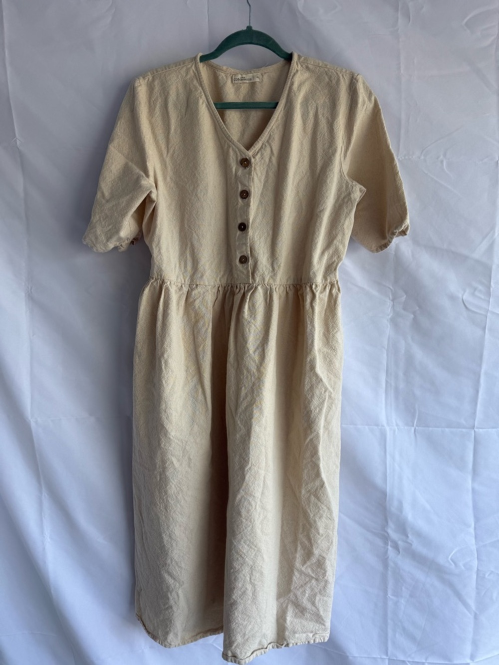 Little Cottonwood Linen Blend Midi Dress Button Front Cottagecore XL pockets